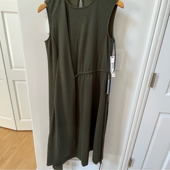 Maggy London Asymmetrical Drape Midi Dress In Olive 2 NWT - Picture 2 of 15